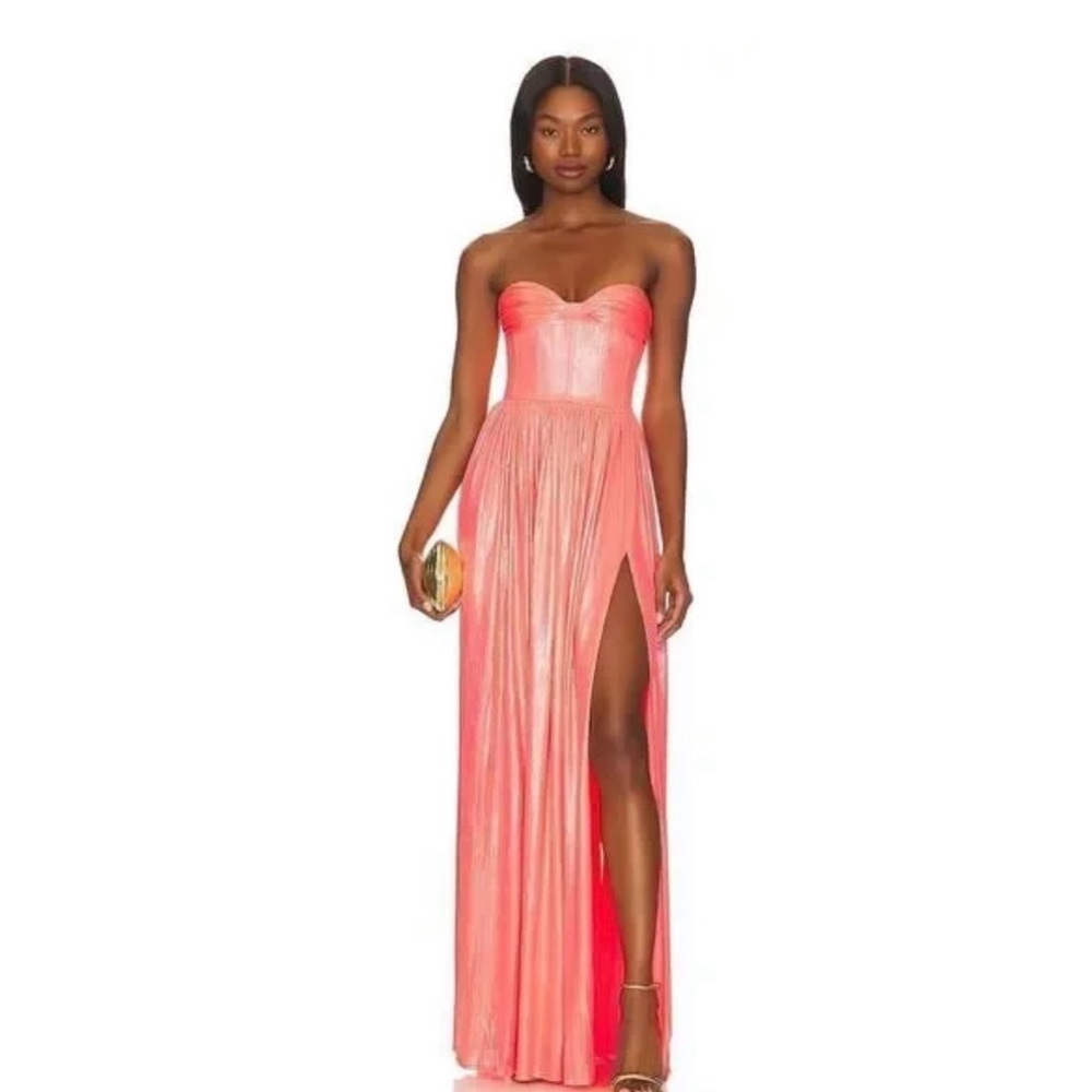 Bronx and Banco Florence Strapless Metallic Gown Neon Pink